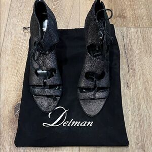 Delman Textured Black/Bronze Heels